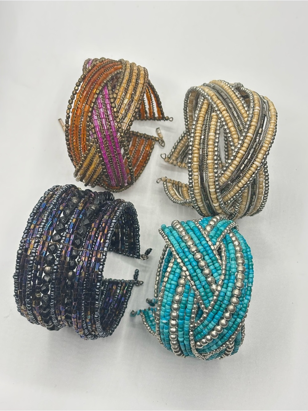 4 Seed Bead Braided Cuff Bracelet Bangle Chunky Multicolor Flexi Layer Boho
